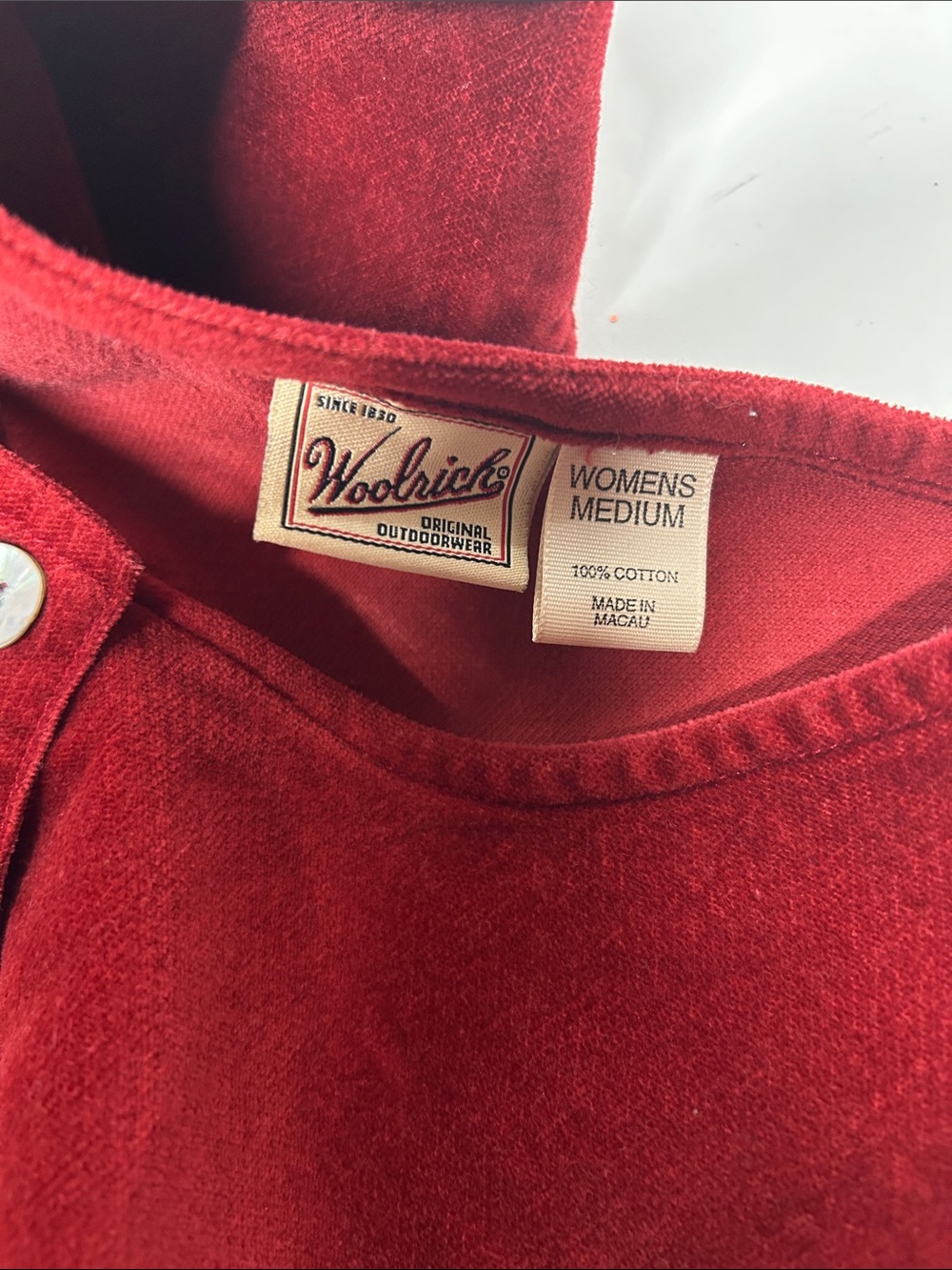 Woolrich Women's Red 100%Cotton Corduroy Dress Button Detail View 2